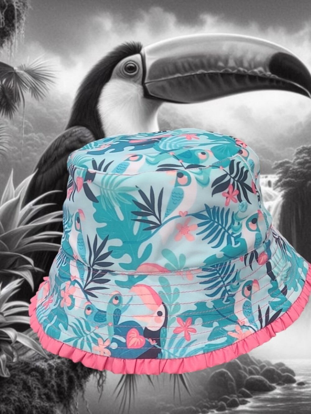 UV Skinz Girls Vibrant Tropical Toucan Print Reversible Bucket Sun Hat